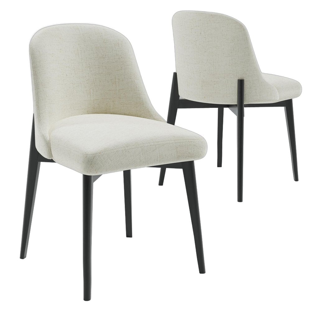 Set of Two White And Black Chenille And Wood Dining Side Chairs — view 3