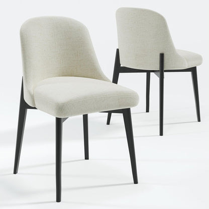 Set of Two White And Black Chenille And Wood Dining Side Chairs HomeRoots