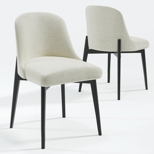 Set of Two White And Black Chenille And Wood Dining Side Chairs HomeRoots