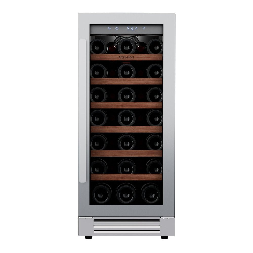34" X 15" Clear and Silver Stainless Steel Single Compartment Wine Refrigerator — view 1