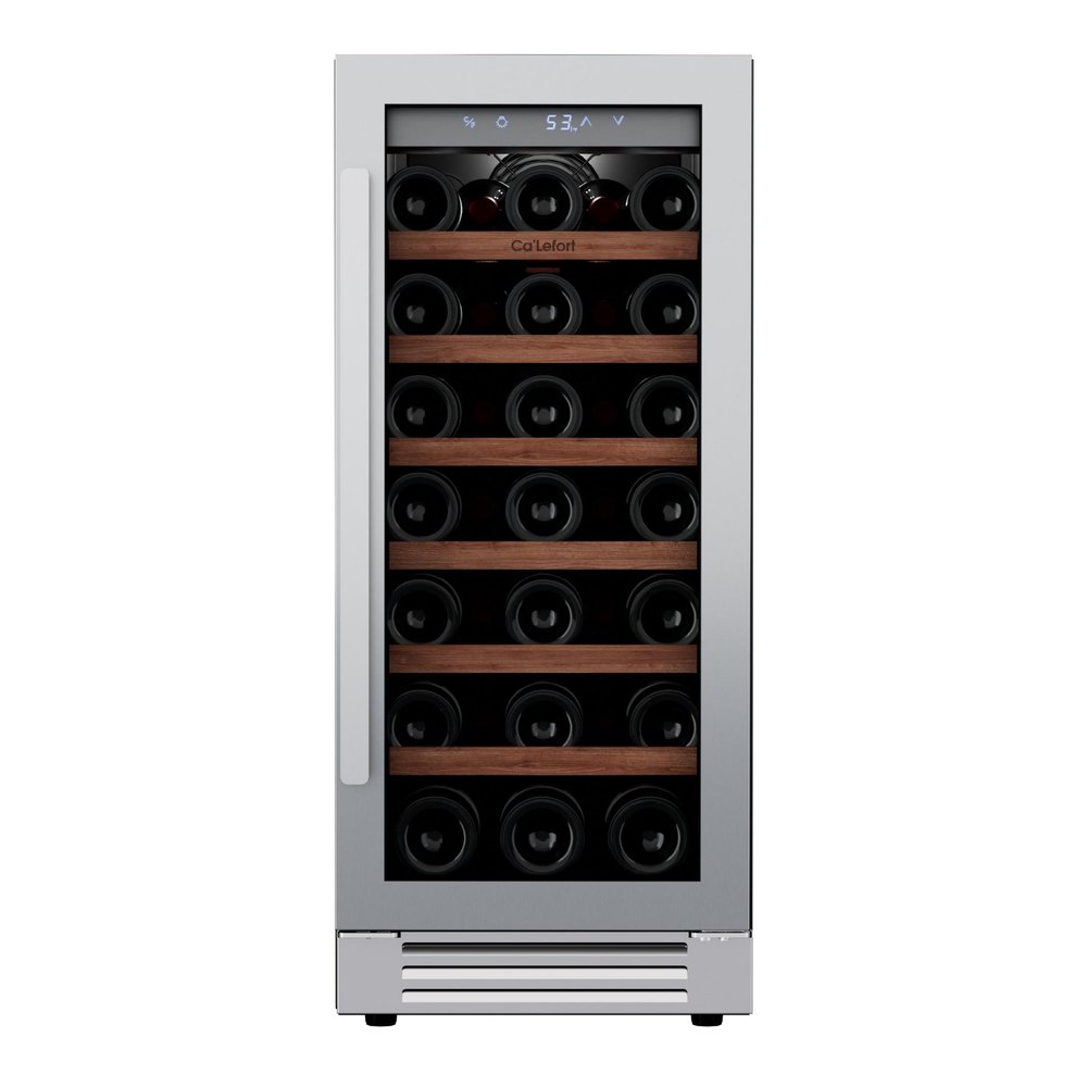 34" X 15" Clear and Silver Stainless Steel Single Compartment Wine Refrigerator — view 1