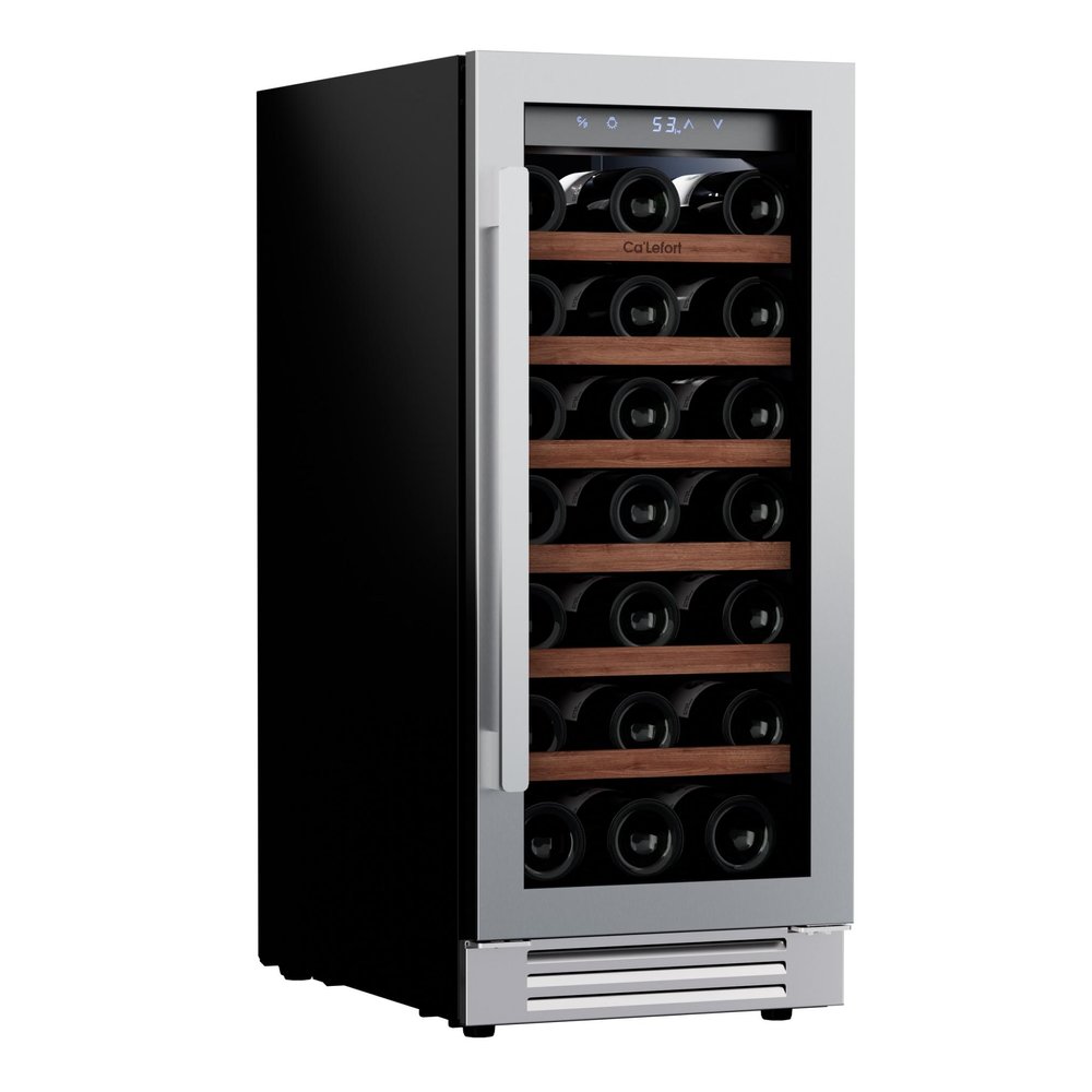 34" X 15" Clear and Silver Stainless Steel Single Compartment Wine Refrigerator HomeRoots