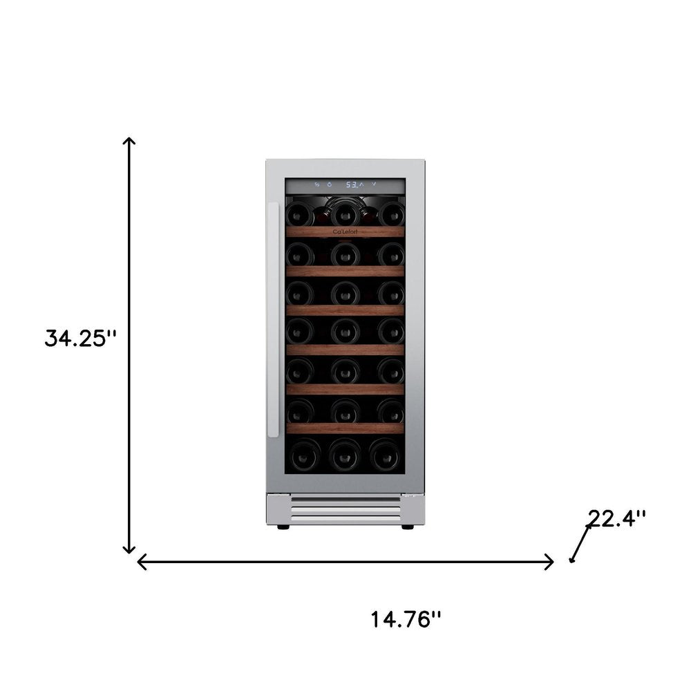 34" X 15" Clear and Silver Stainless Steel Single Compartment Wine Refrigerator HomeRoots
