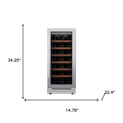 34" X 15" Clear and Silver Stainless Steel Single Compartment Wine Refrigerator HomeRoots