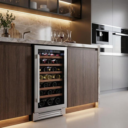 34" X 15" Clear and Silver Stainless Steel Single Compartment Wine Refrigerator HomeRoots