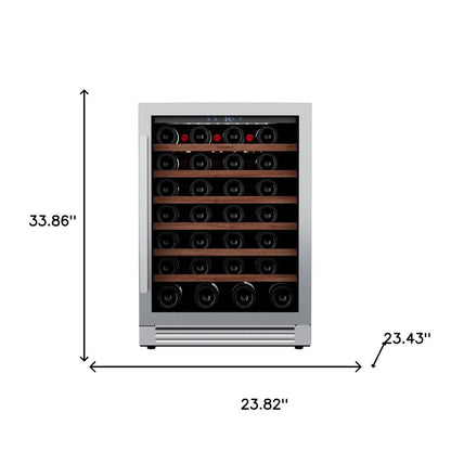 34" X 24" Clear and Silver Stainless Steel Single Compartment Wine Refrigerator