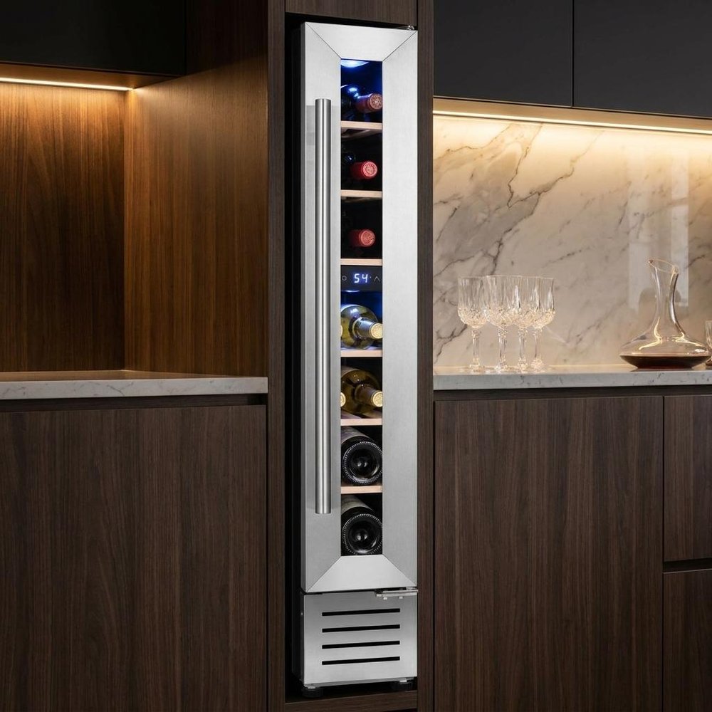 34" X 6" Silver and Black Metal Single Compartment Wine Refrigerator HomeRoots