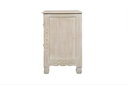 27" Black Solid Wood Square Distressed Carved Floral Two Drawer Nightstand HomeRoots