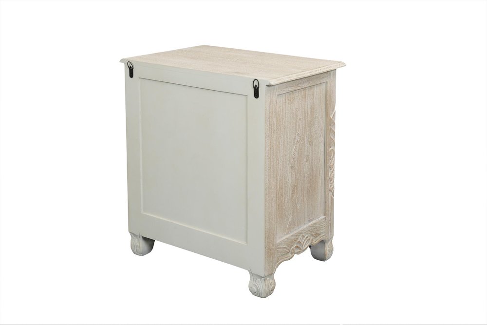 27" Black Solid Wood Square Distressed Carved Floral Two Drawer Nightstand — view 6