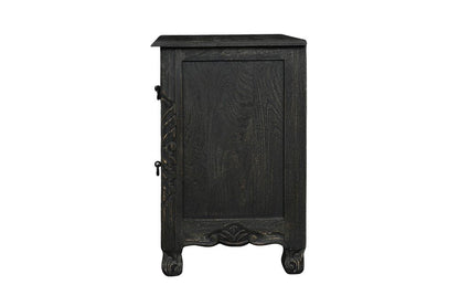 27" Gray Solid Wood Square Distressed Carved Floral Two Drawer Nightstand