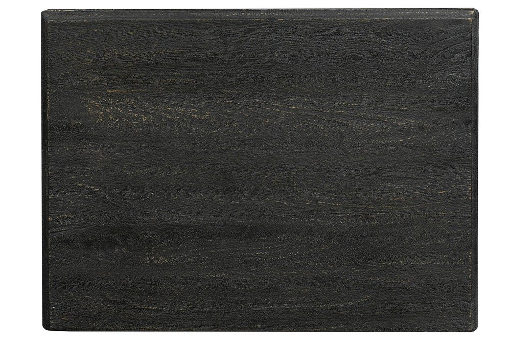 27" Black Solid Wood Square Distressed Carved Floral Two Drawer Nightstand HomeRoots