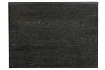27" Black Solid Wood Square Distressed Carved Floral Two Drawer Nightstand HomeRoots