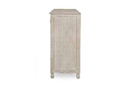 57" White Carved Floral Solid Wood Nine Drawer Dresser