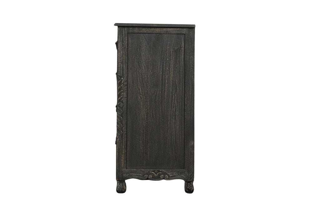 57" Black Carved Floral Solid Wood Nine Drawer Dresser — view 11