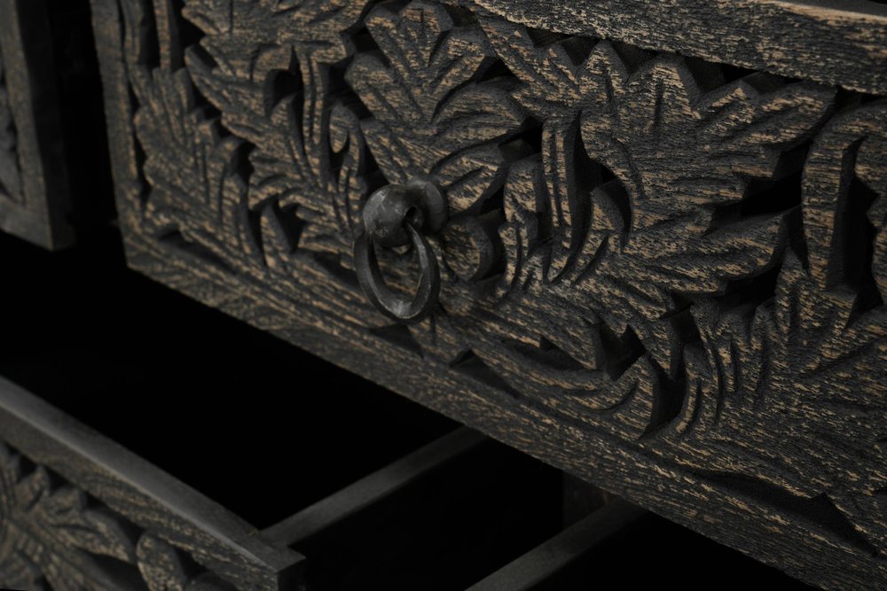 57" Black Carved Floral Solid Wood Nine Drawer Dresser — view 13