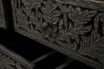 57" Black Carved Floral Solid Wood Nine Drawer Dresser HomeRoots
