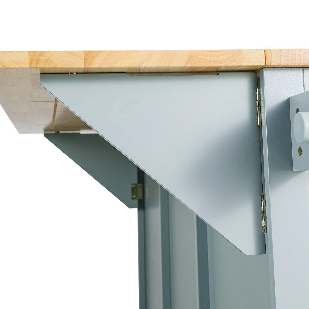 53" Brown and Blue Wood Flat Door Rolling Kitchen Cart With Storage — view 4
