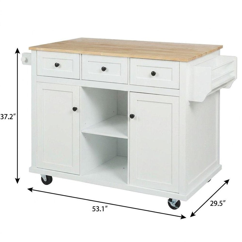 53" Brown and White Wood Flat Door Rolling Kitchen Cart With Storage — view 5