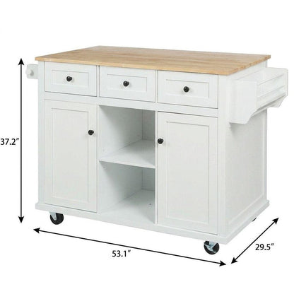 53" Brown and White Wood Flat Door Rolling Kitchen Cart With Storage HomeRoots