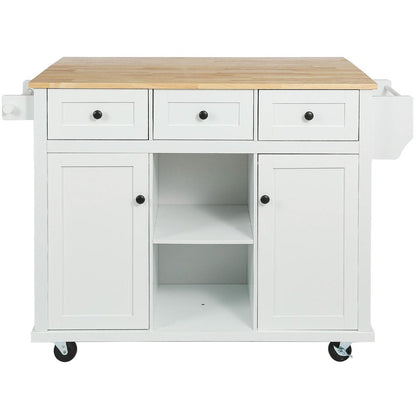 53" Brown and White Wood Flat Door Rolling Kitchen Cart With Storage HomeRoots