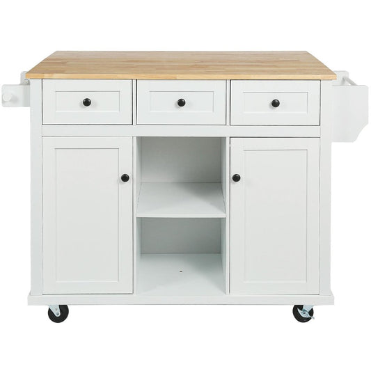53" Brown and White Wood Flat Door Rolling Kitchen Cart With Storage HomeRoots