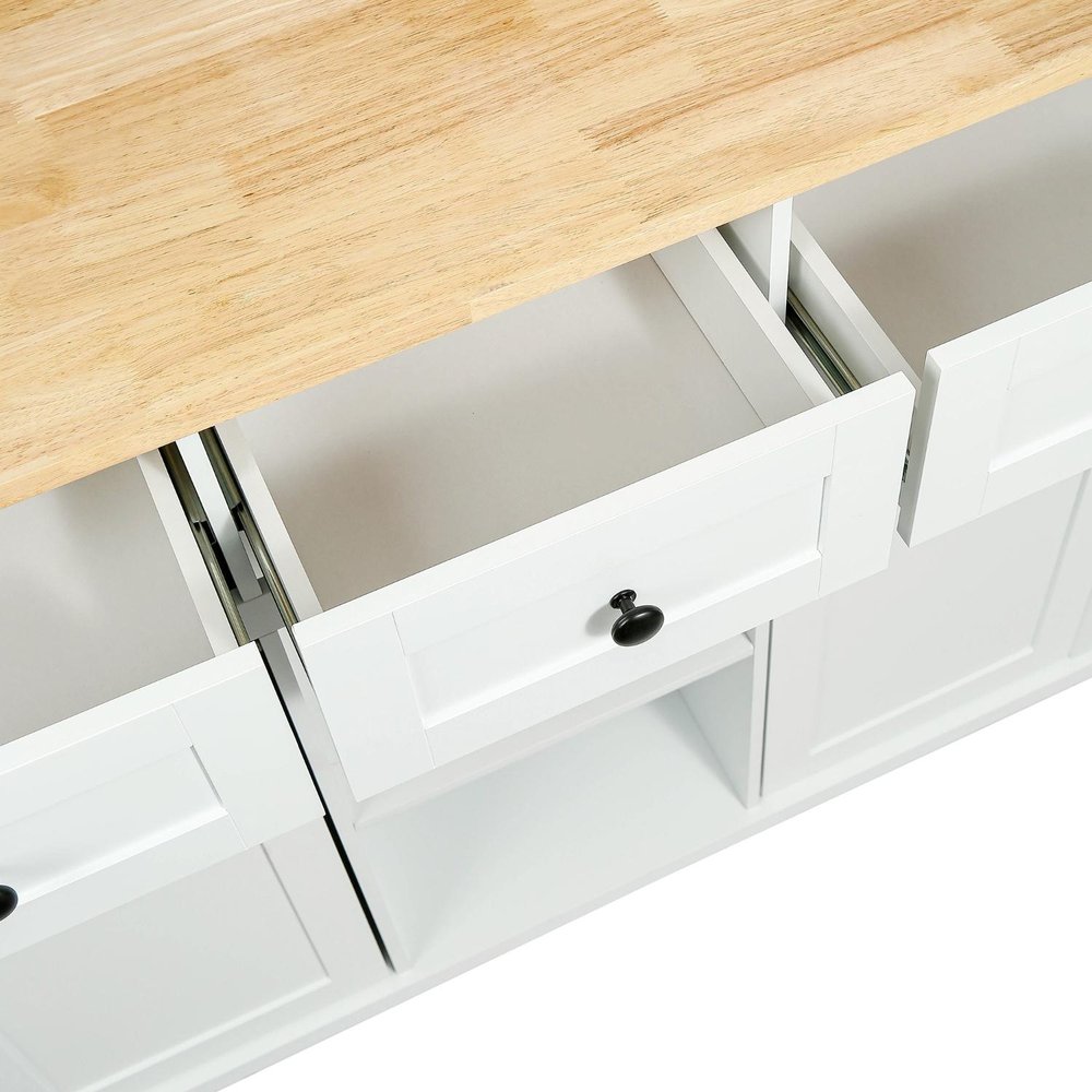 53" Brown and White Wood Flat Door Rolling Kitchen Cart With Storage — view 2