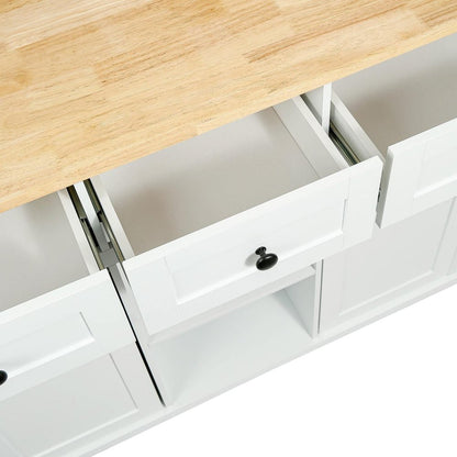 53" Brown and White Wood Flat Door Rolling Kitchen Cart With Storage HomeRoots