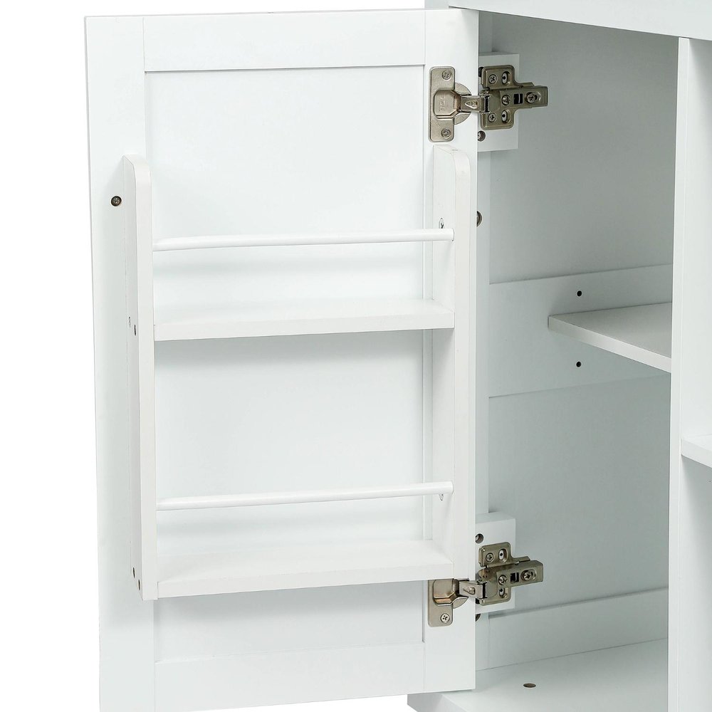 53" Brown and White Wood Flat Door Rolling Kitchen Cart With Storage — view 4