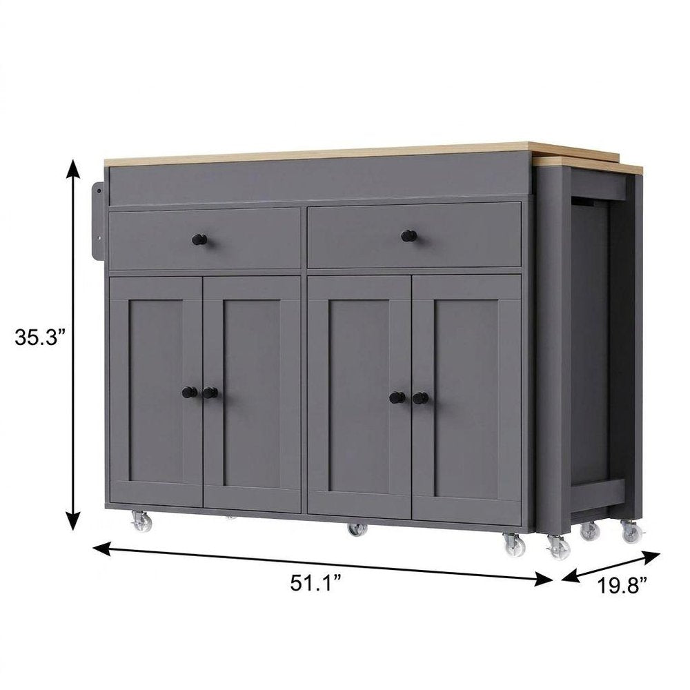 51" Brown and Gray Wood Flat Door Rolling Kitchen Cart — view 4