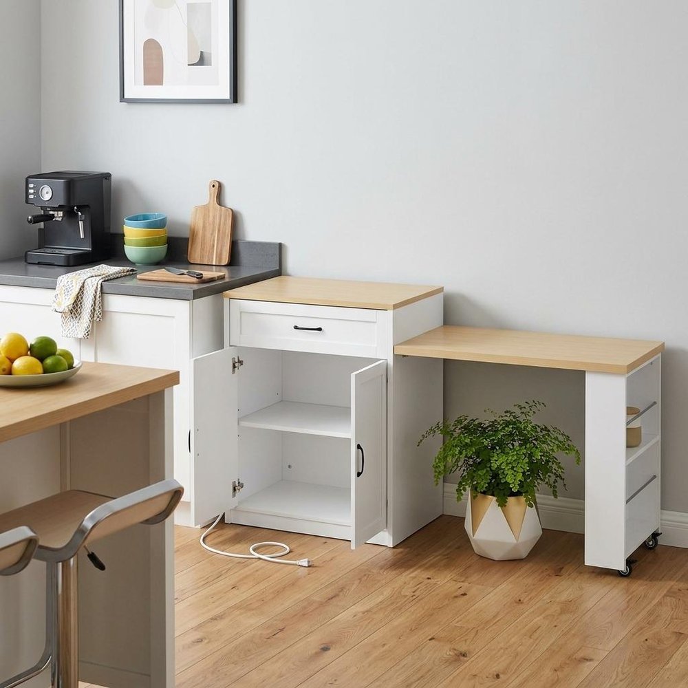 55" Brown and White Wood Flat Door Kitchen Cart — view 3