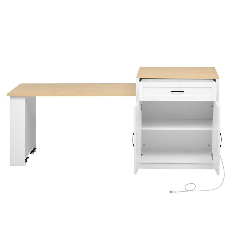 55" Brown and White Wood Flat Door Kitchen Cart