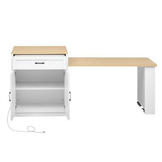 55" Brown and White Wood Flat Door Kitchen Cart