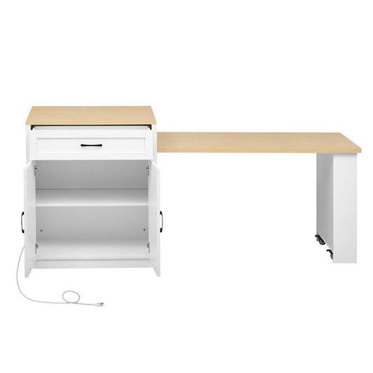 55" Brown and White Wood Flat Door Kitchen Cart HomeRoots