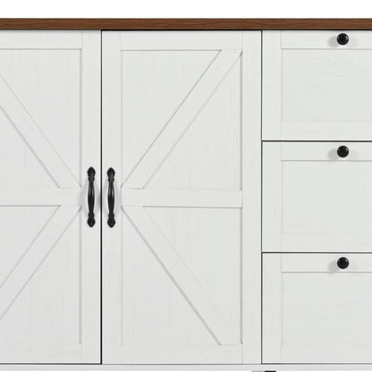 55" Brown and White Wood Flat Door Rolling Kitchen Cart With Storage With USB HomeRoots