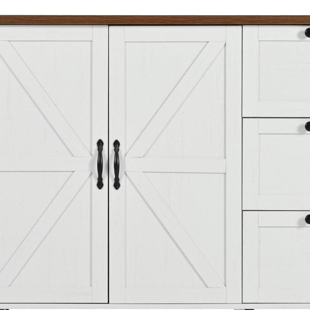 55" Brown and White Wood Flat Door Rolling Kitchen Cart With Storage With USB — view 3