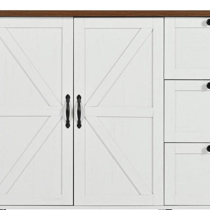 55" Brown and White Wood Flat Door Rolling Kitchen Cart With Storage With USB HomeRoots