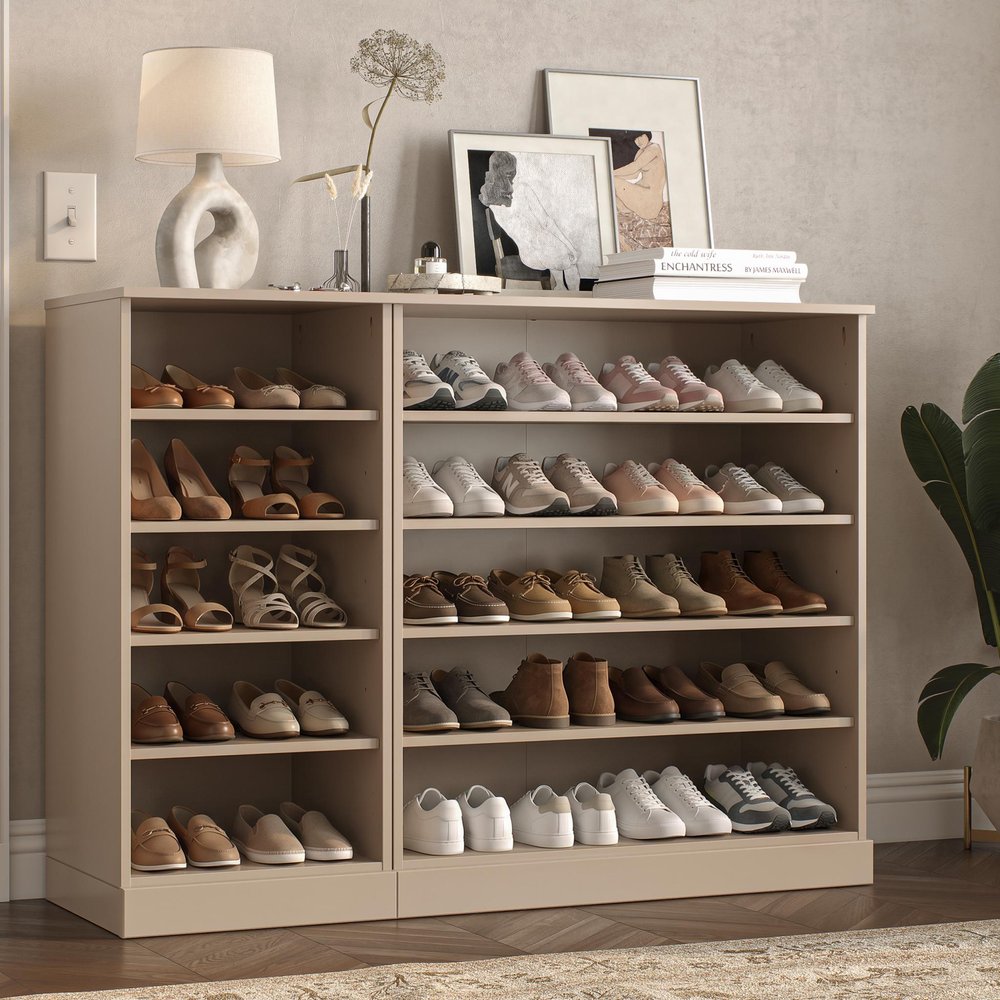 Beige 30 Solid WoodShoe Storage Cabinet HomeRoots