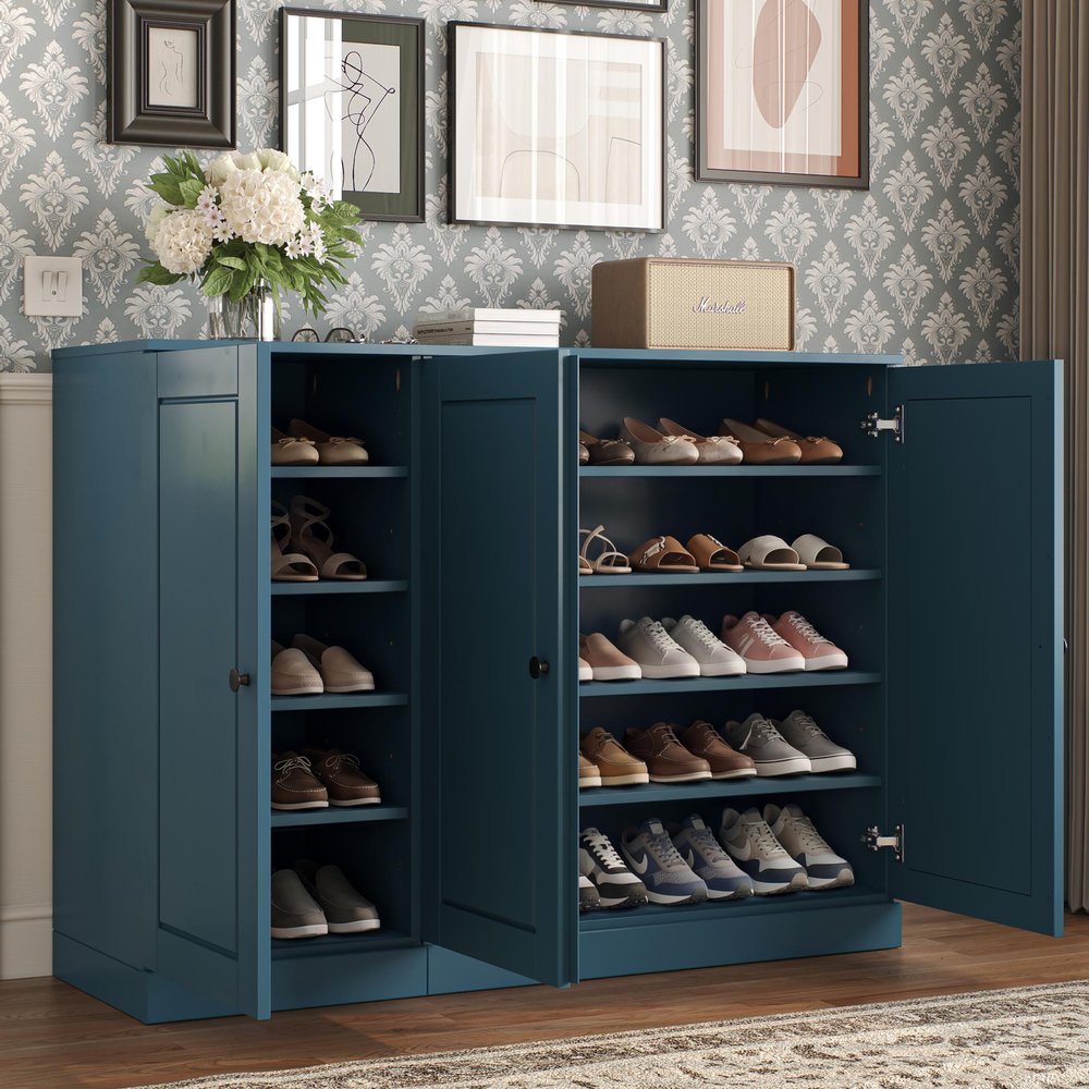 Teal Blue 30 Solid WoodShoe Storage Cabinet — view 7