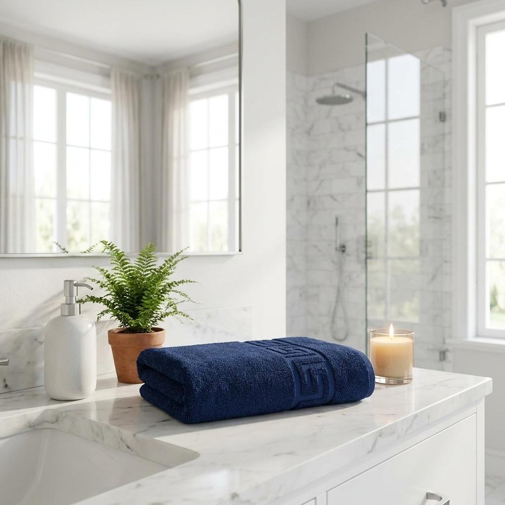 White Greek Key Turkish Cotton 40" X 60" Bath Sheet — view 8