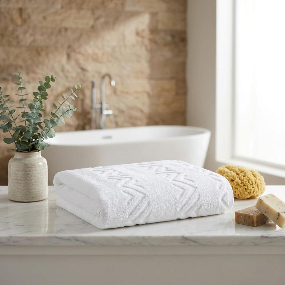 White Jacquard Turkish Cotton 40" X 70" Chevron Bath Sheet HomeRoots