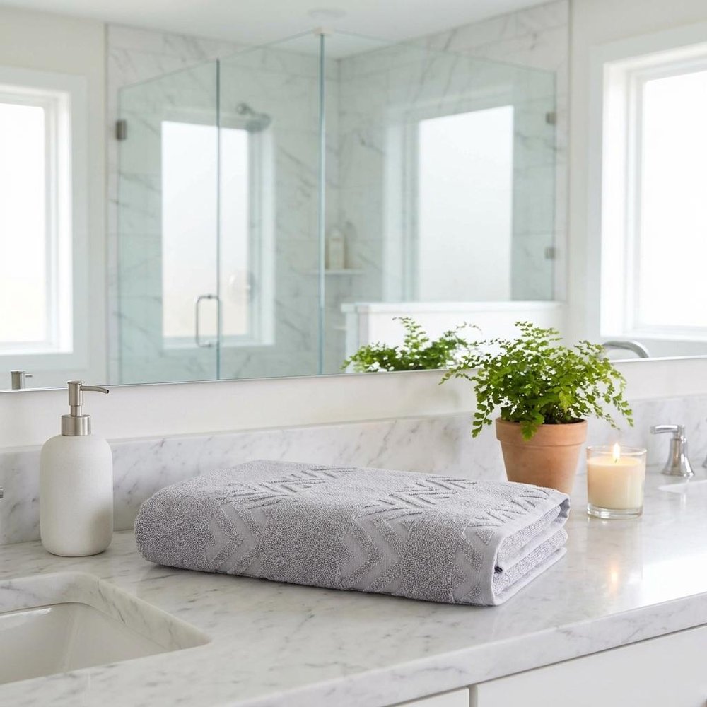 White Jacquard Turkish Cotton 40" X 70" Chevron Bath Sheet HomeRoots