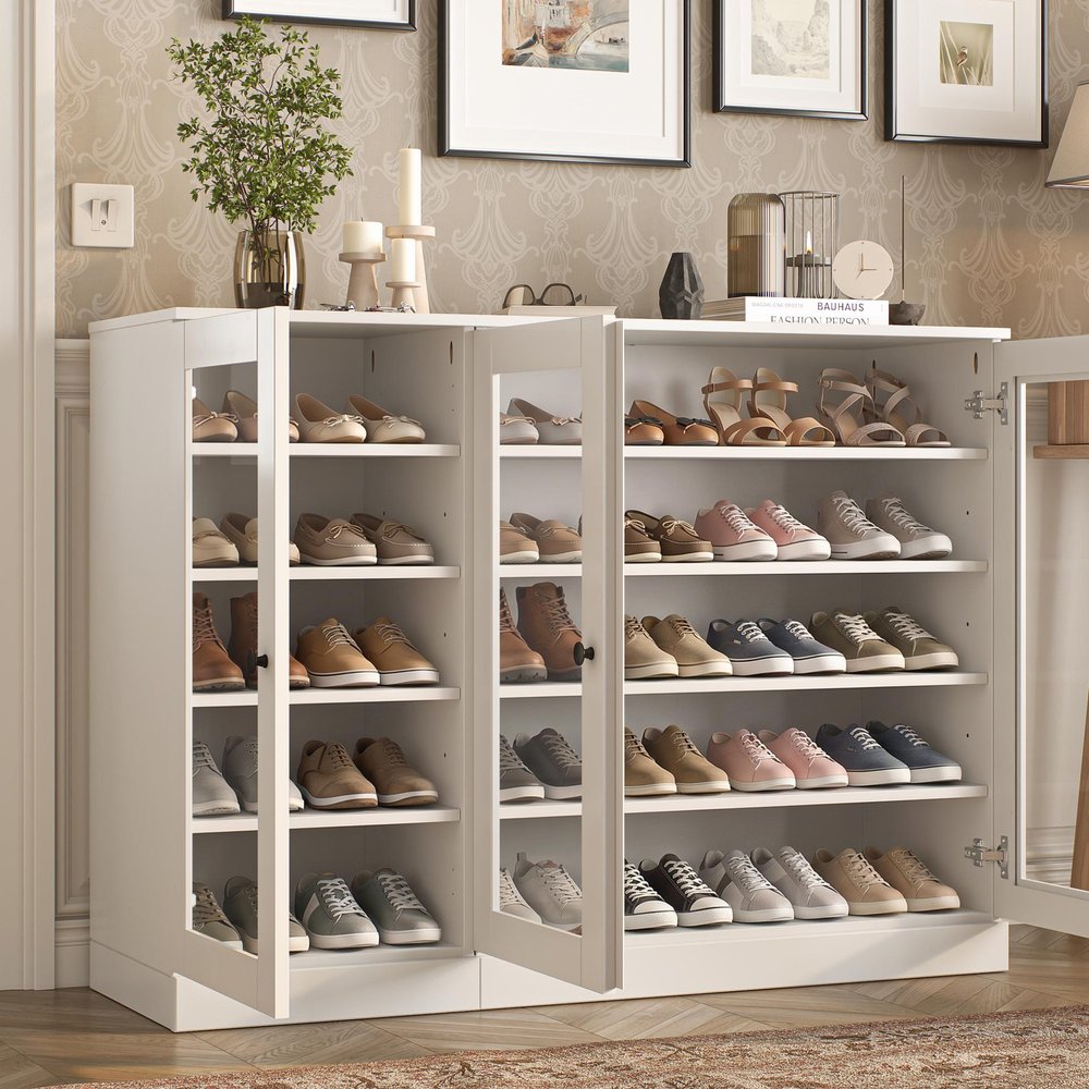 White 30 Solid WoodShoe Storage Cabinet HomeRoots
