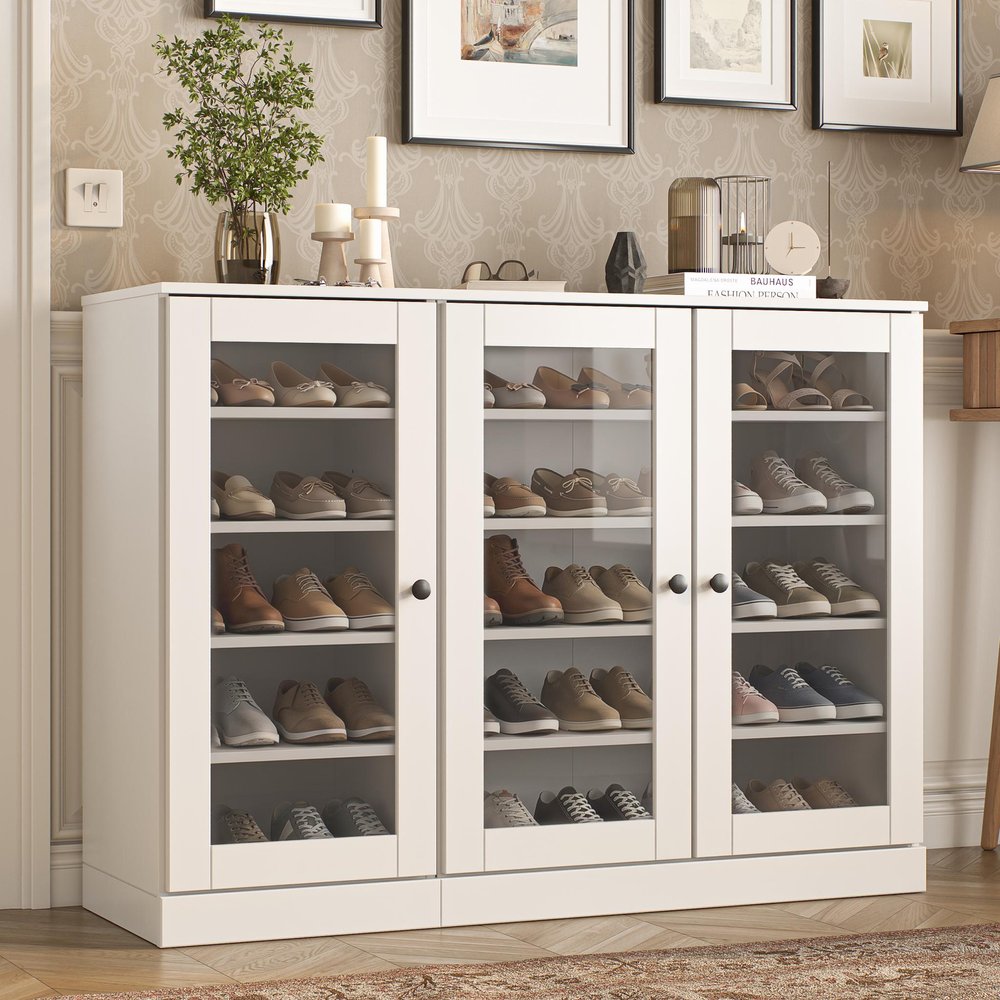 White 30 Solid WoodShoe Storage Cabinet — view 7