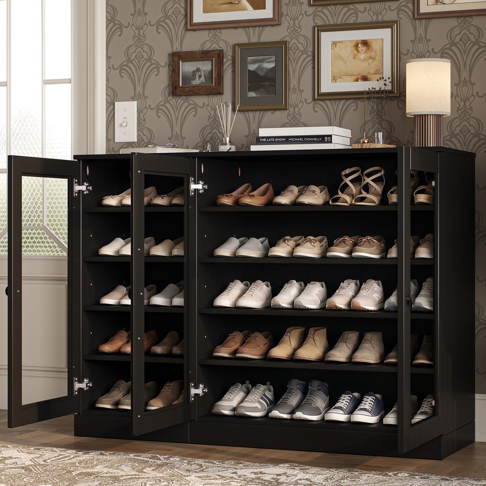 Black 30 Solid WoodShoe Storage Cabinet HomeRoots