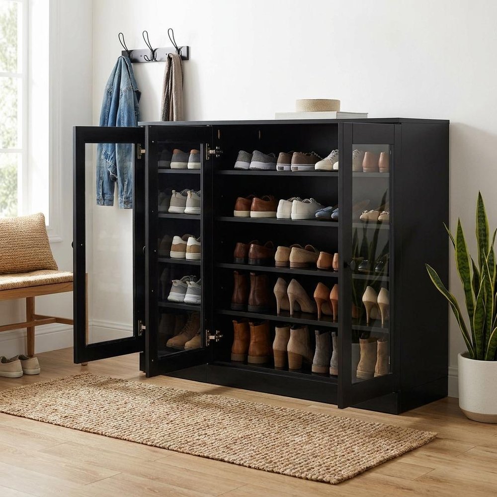 Black 30 Solid WoodShoe Storage Cabinet HomeRoots