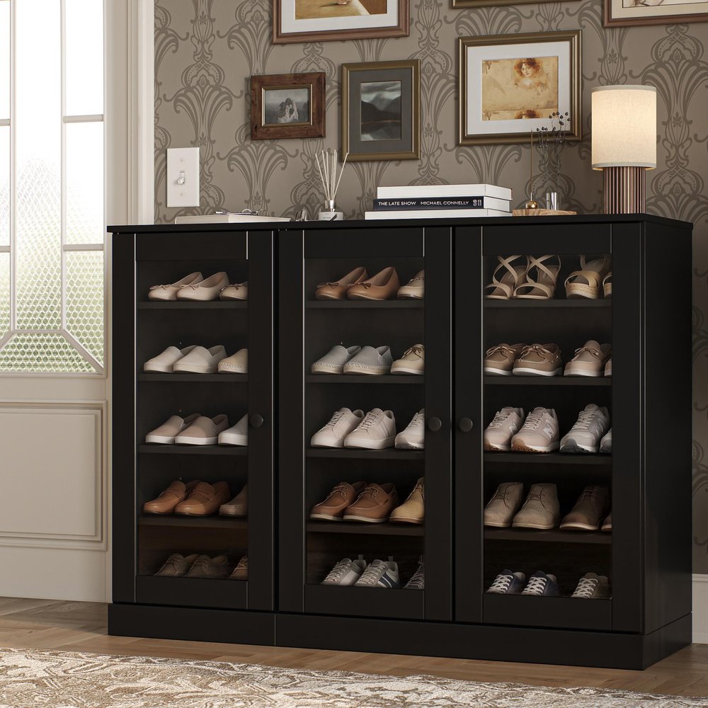Black 30 Solid WoodShoe Storage Cabinet — view 7
