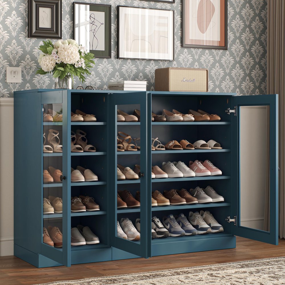 Teal Blue 30 Solid WoodShoe Storage Cabinet HomeRoots