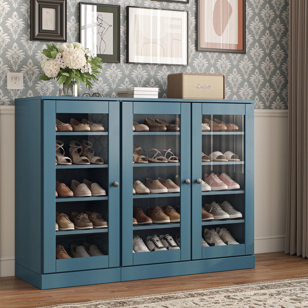 Teal Blue 30 Solid WoodShoe Storage Cabinet — view 7