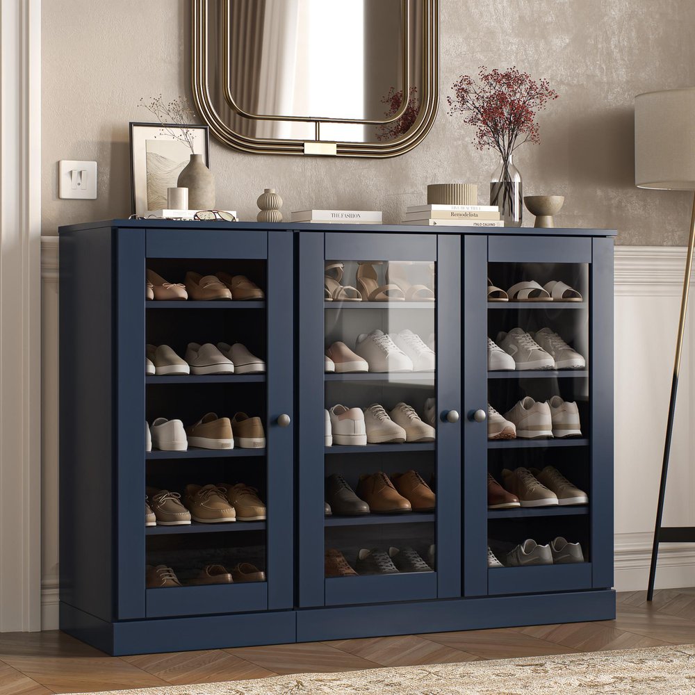 Navy Blue 30 Solid WoodShoe Storage Cabinet HomeRoots