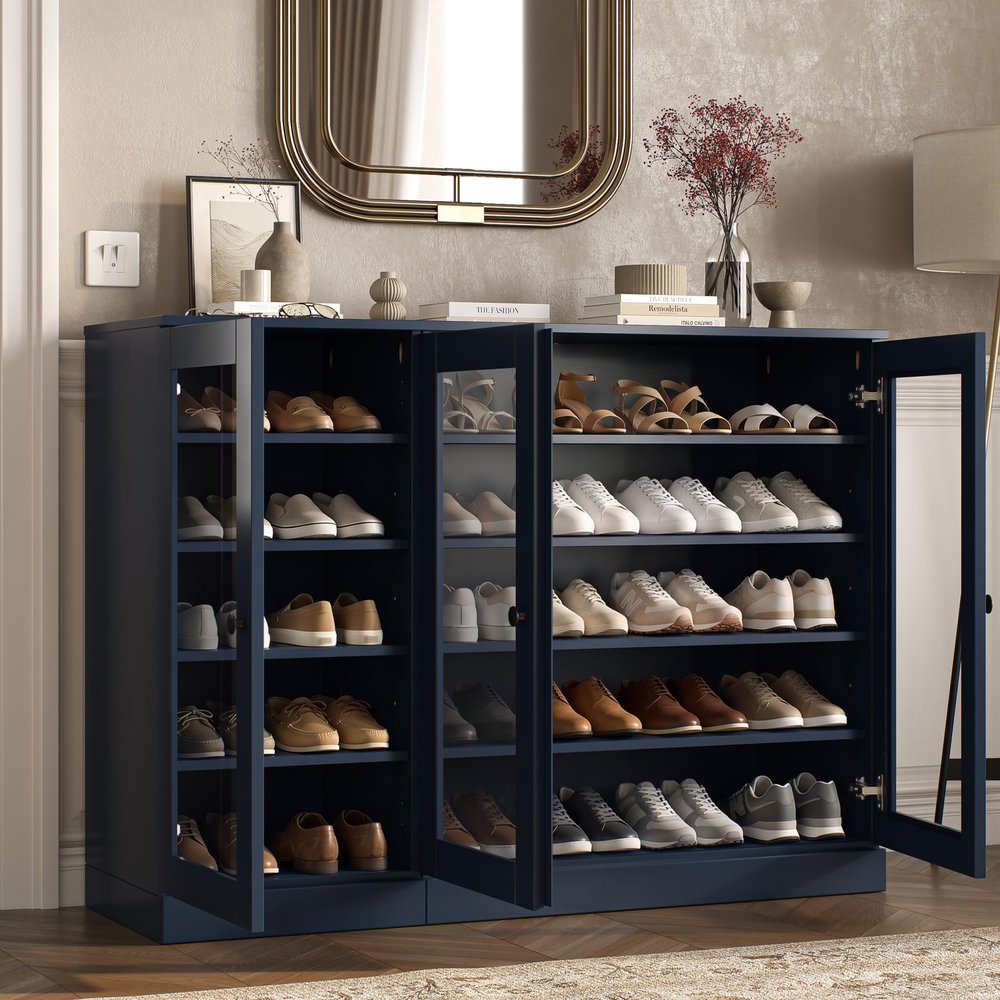 Navy Blue 30 Solid WoodShoe Storage Cabinet — view 5